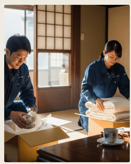 遺品整理の作業を丁寧に行うスタッフの様子